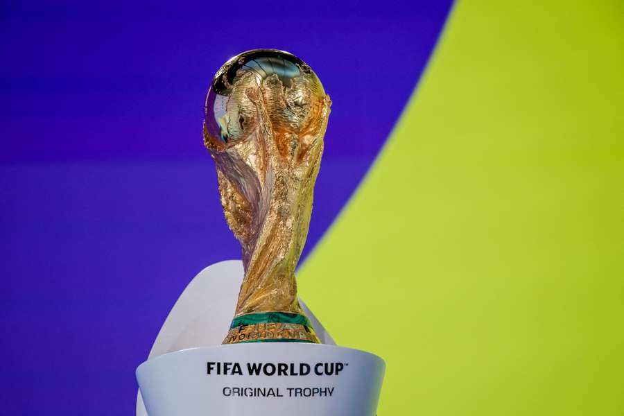 The FIFA World Cup trophy pictured ahead of the Play-Off Tournament draw earlier this month