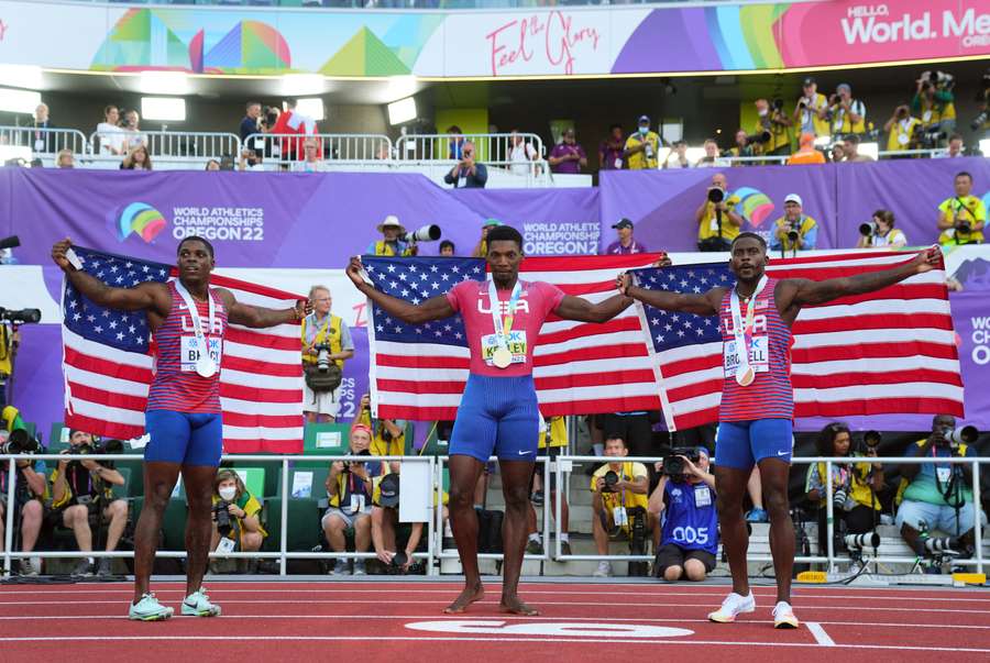 The USA team were dominant in the 100m final, sweeping the podium