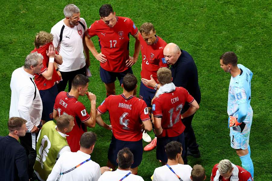 Czech Republic boss Koubek speaks to his players