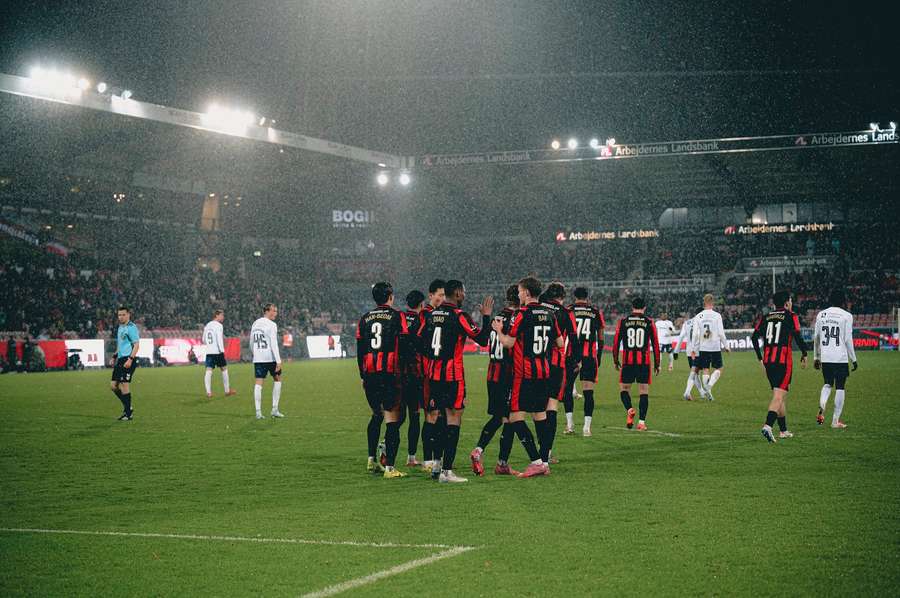 FC Midtjylland's players celebrate yet another goal against FC Nordsjaelland FC Midtjylland's players celebrate yet another goal against FC Nordsjaelland