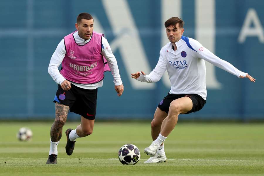 Lucas Hernandez (à gauche), à l'entraînement ce mercredi.