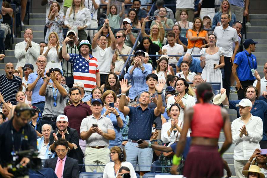 Fans react as USA's Coco Gauff plays Belarus's Aryna Sabalenka during the US Open