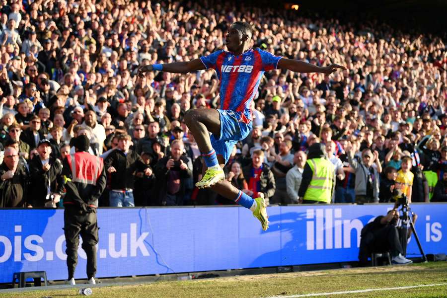 Sarr celebrates scoring Crystal Palace's winning goal in the 82nd minute