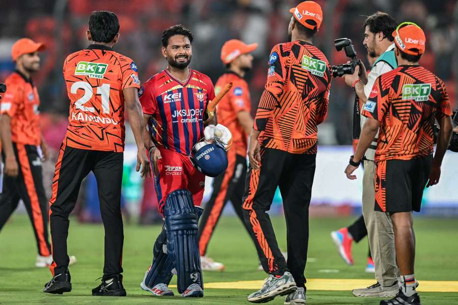 Rishabh Pant shakes hands with his opponents after helping Lucknow chase down Hyderabad's total