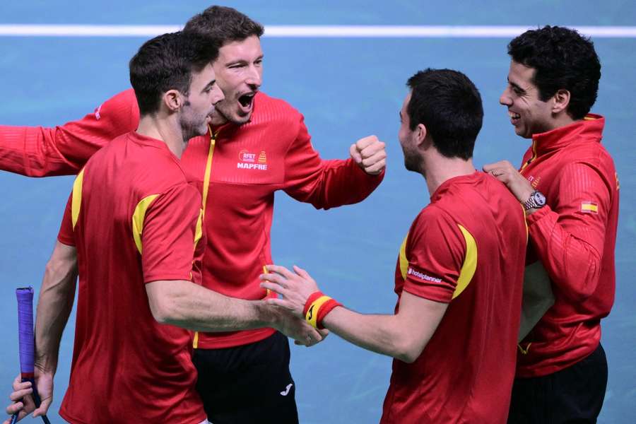 Carreño, Granollers, Pedro Martínez y Munar celebran la victoria de España ante la República Checa Carreño, Granollers, Pedro Martínez y Munar celebran la victoria de España ante la República Checa