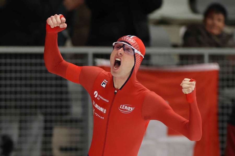Sander Eitrem celebrates after beating the world record Sander Eitrem celebrates after beating the world record