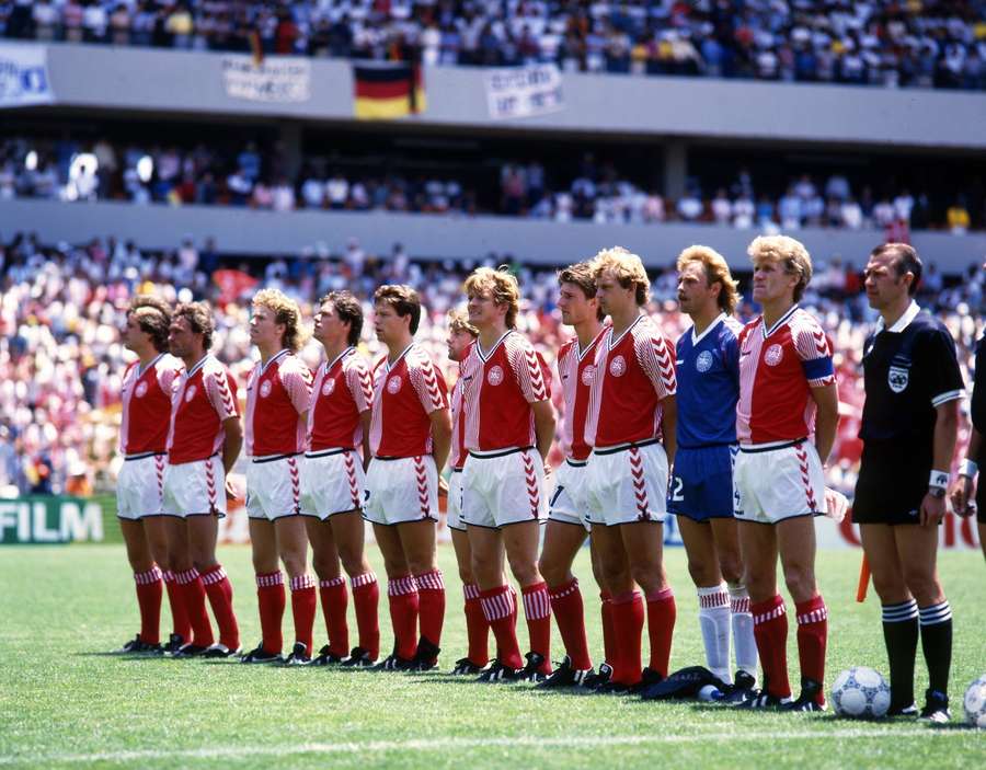 Denmark line up ahead of the 1986 FIFA World Cup match against West Germany