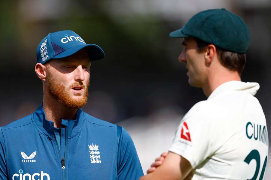 Ben Stokes and Pat Cummins chat at the end of the second test on Sunday