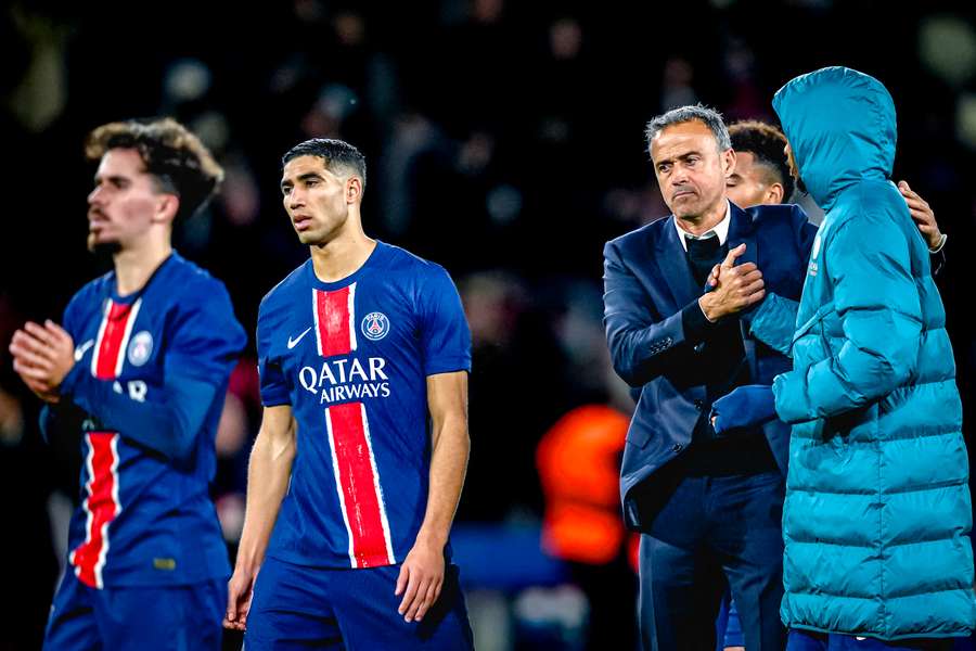 Luis Enrique et ses hommes après le match face au PSV Eindhoven en Ligue des champions.