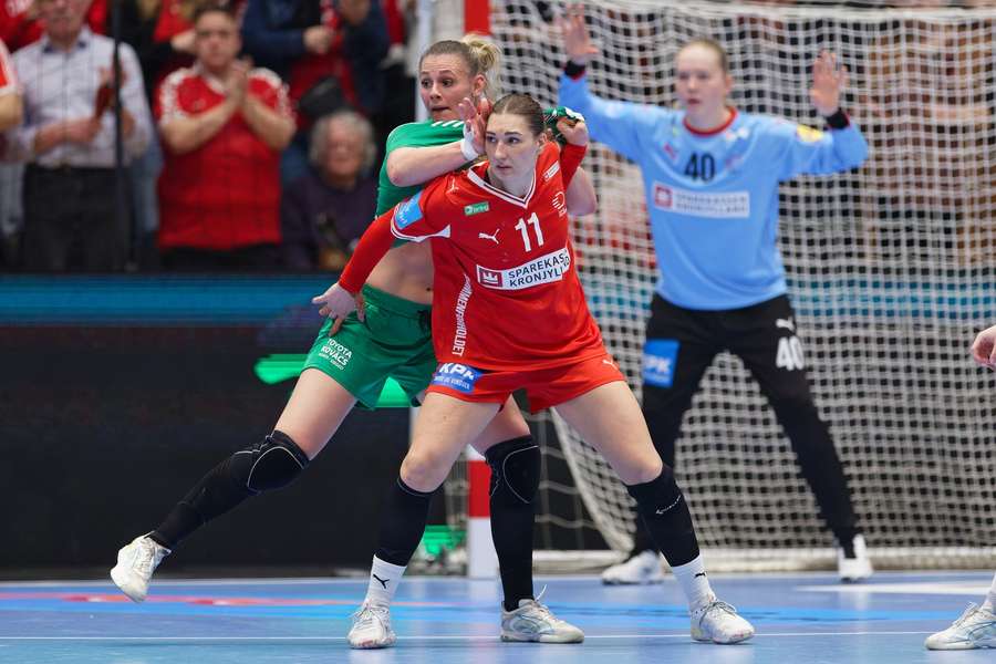Line Haugsted in action during a match against Hungary