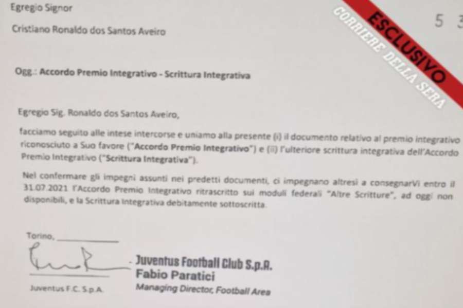 La lettera di Fabio Paratici a Cristiano Ronaldo