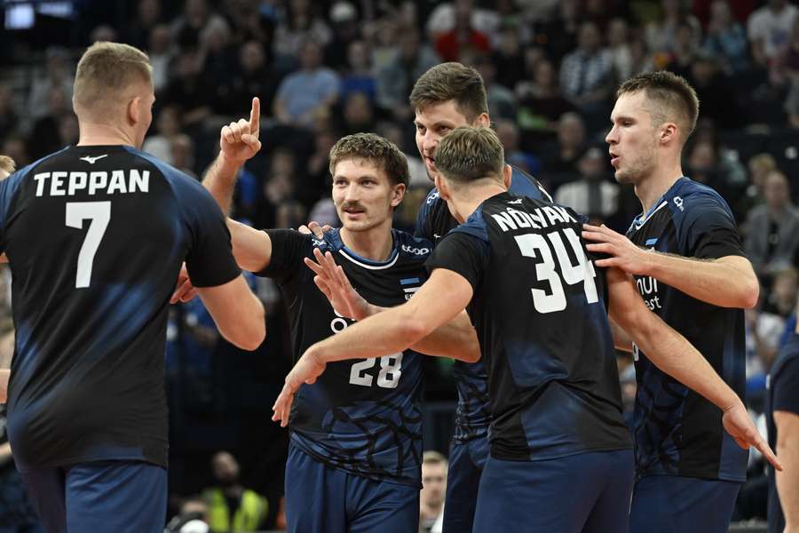 Estonia players celebrate beating near-neighbours Finland Estonia players celebrate beating near-neighbours Finland