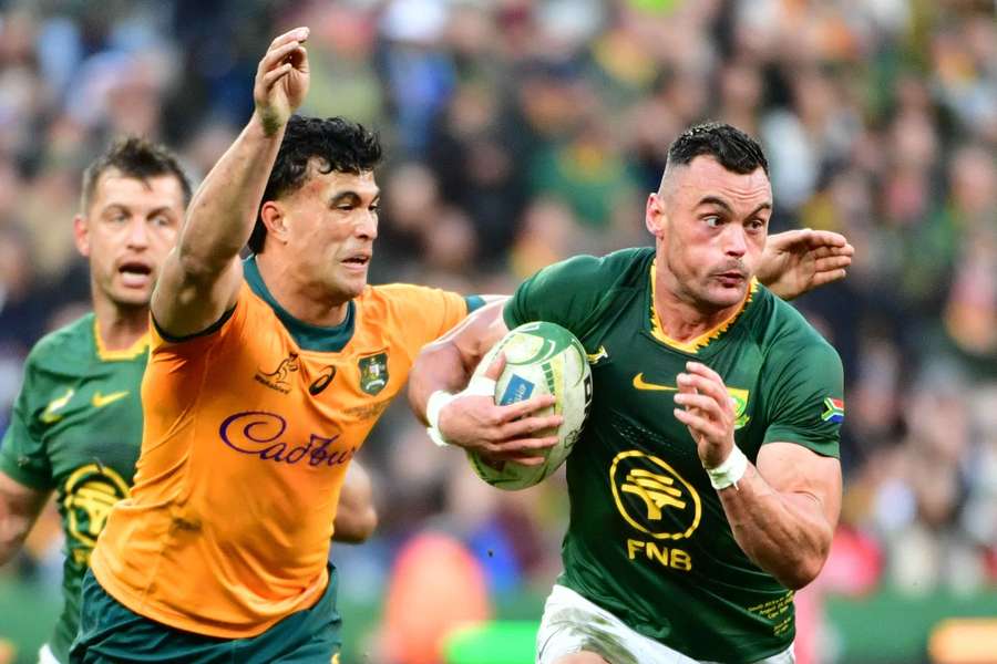 Jesse Kriel runs with the ball for South Africa against Australia in Cape Town