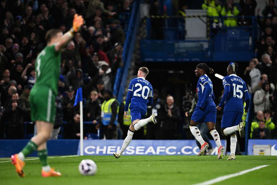 Cole Palmer of Chelsea celebrates scoring his team's first goal