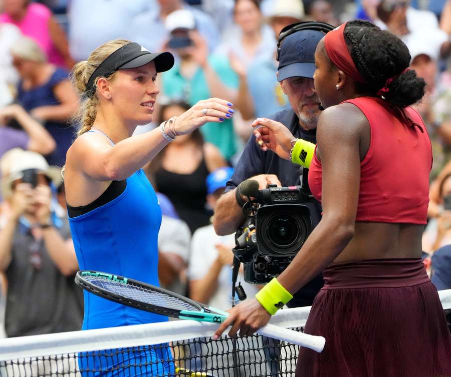 Wozniacki and Gauff embracing after the match