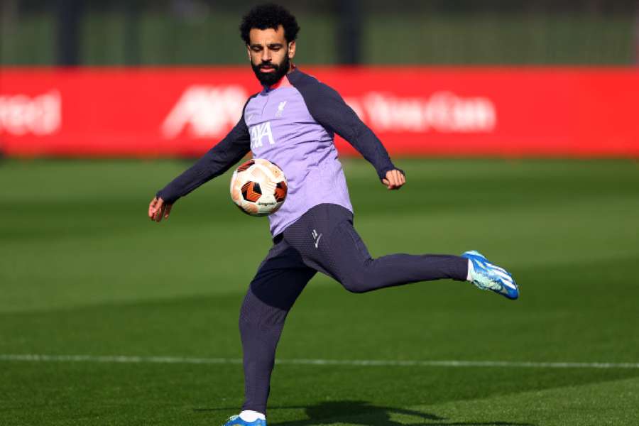 Mo Salah pictured in training on Wednesday