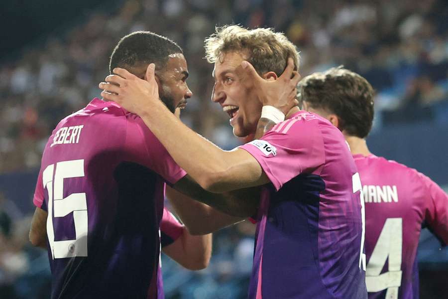Germany's Nelson Weiper celebrates his goal 