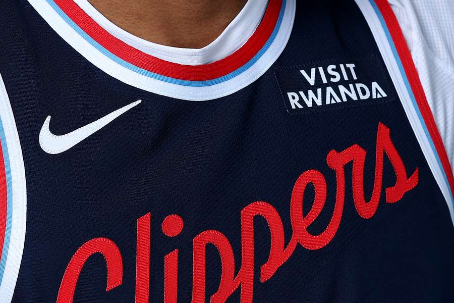 The Visit Rwanda logo on the LA Clippers jersey.