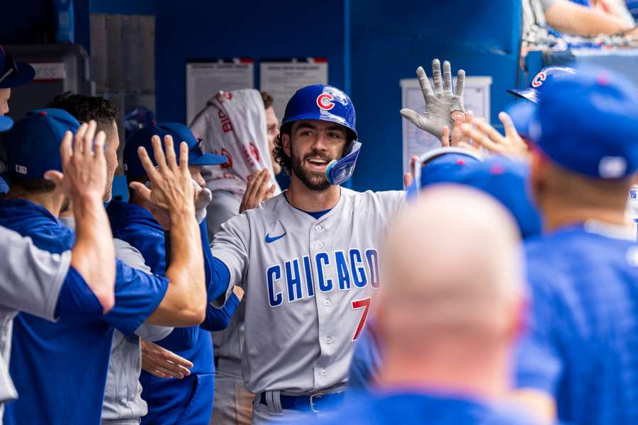 Swanson celebrates home run for Chicago Cubs