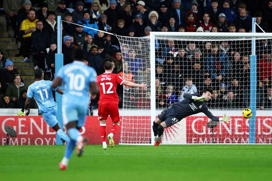 Haji Wright of Coventry City scores his team's second goal