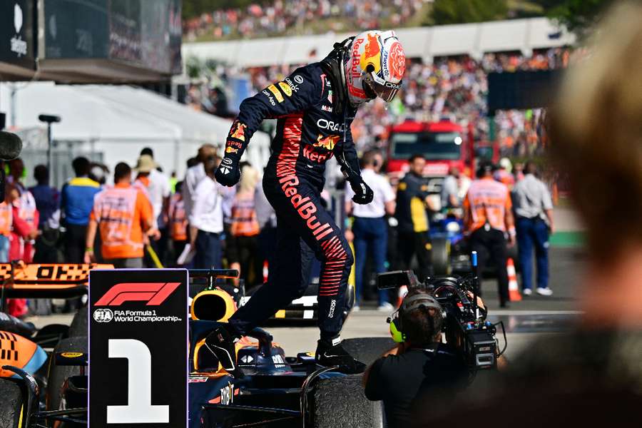 Max Verstappen celebrates after winning the Hungarian Grand Prix