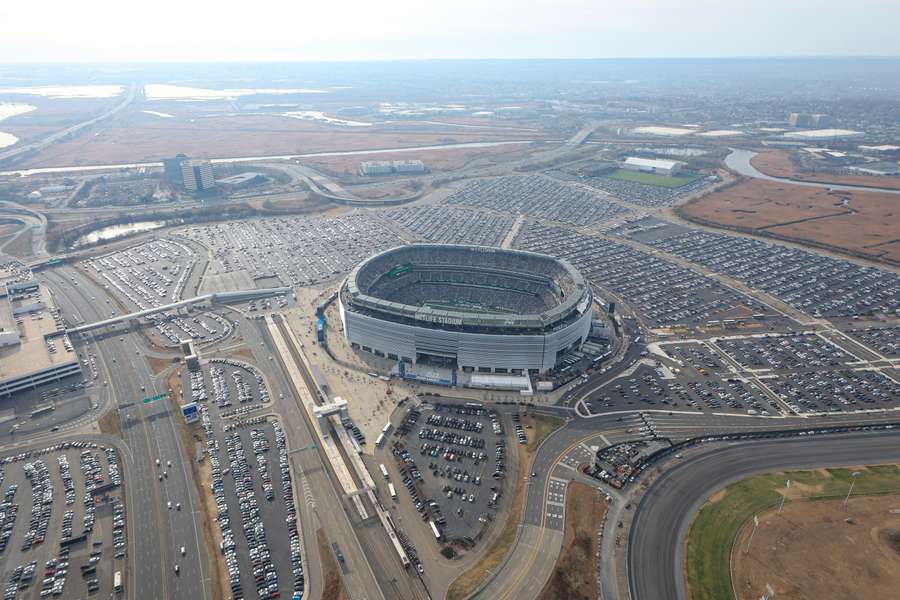 O MetLife Stadium visto de cima durante um jogo da NFL O MetLife Stadium visto de cima durante um jogo da NFL