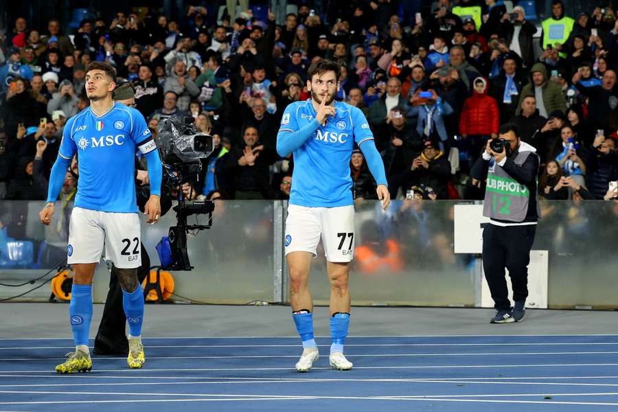 Kvaratskelia celebrates giving Napoli the lead