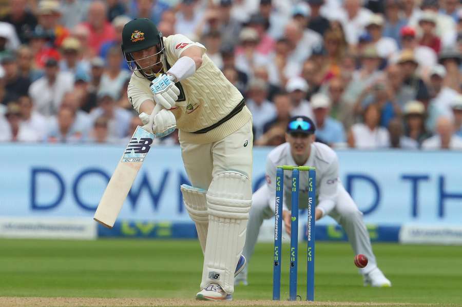 Australia's Steve Smith plays a shot on day two of the first Ashes cricket Test match between England and Australia