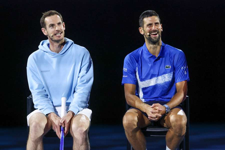 Djokovic (R) alongside his new coach Murray (L)