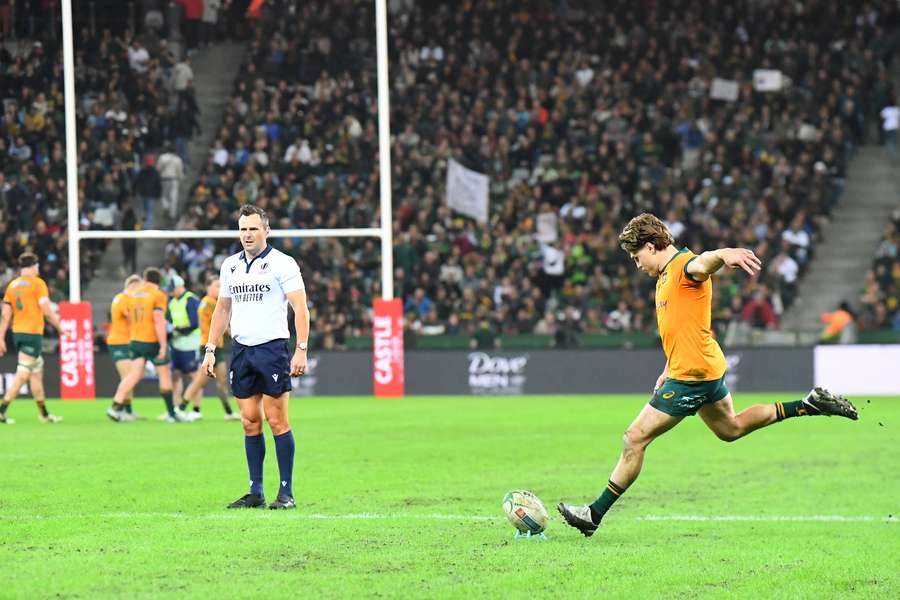 James O'Connor kicks for goal during the second Test against South Africa in Cape Town.