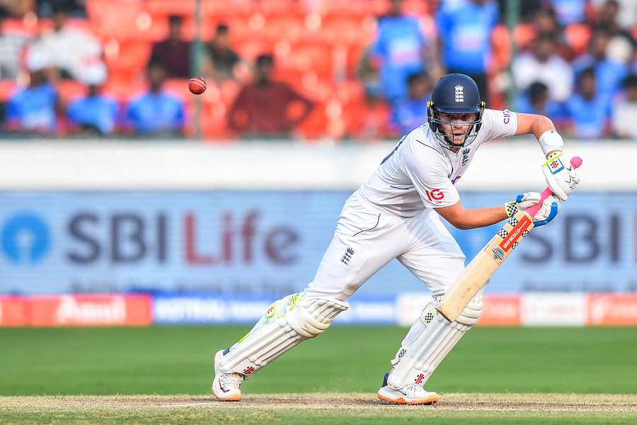 England's Ollie Pope plays a shot during the third day of the first Test cricket match between India and England 