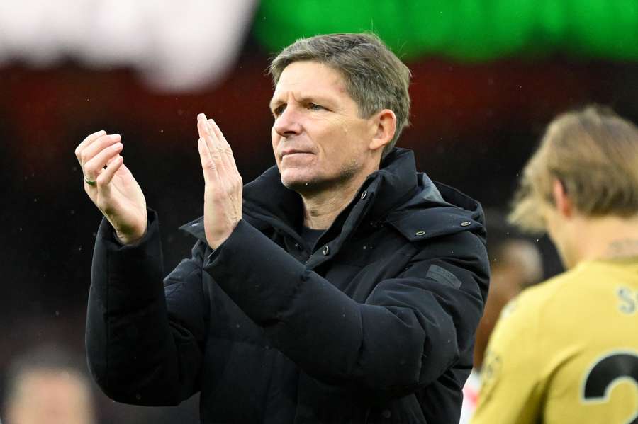 Oliver Glasner applauds the fans following the Premier League match between Arsenal and Crystal Palace Oliver Glasner applauds the fans following the Premier League match between Arsenal and Crystal Palace