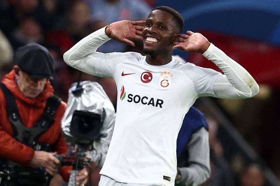 Galatasaray's Wilfred Zaha celebrates after scoring against his former club