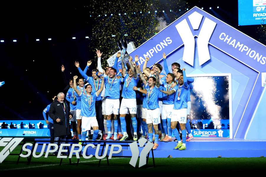 Napoli celebrate with their trophy Napoli celebrate with their trophy