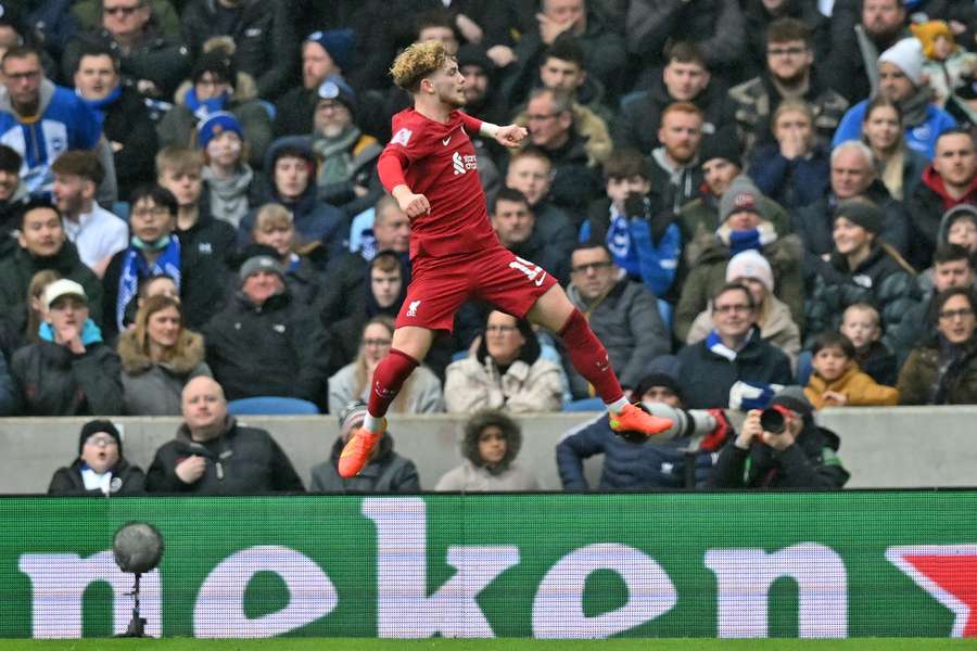 Harvey Elliott celebrates after scoring the opening goal