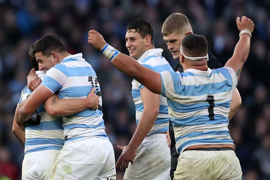 Argentina players celebrate their narrow victory