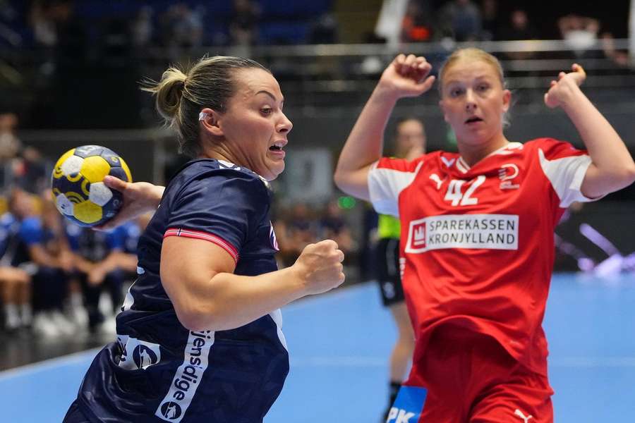 Norway's Nora Mork takes a shot at goal during the Euro Cup final clash against Denmark Norway's Nora Mork takes a shot at goal during the Euro Cup final clash against Denmark