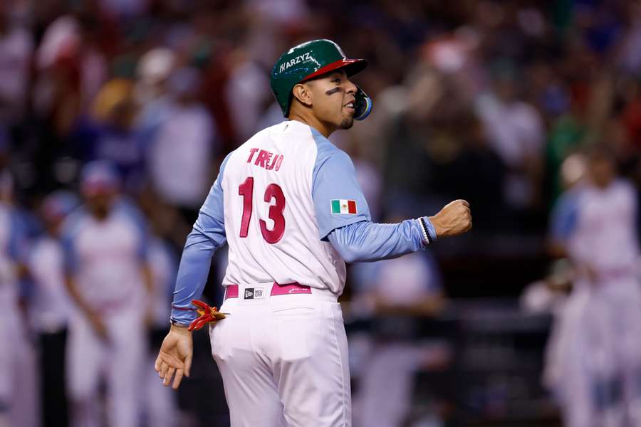 Alan Trejo of Team Mexico reacts after scoring against Team Great Britain