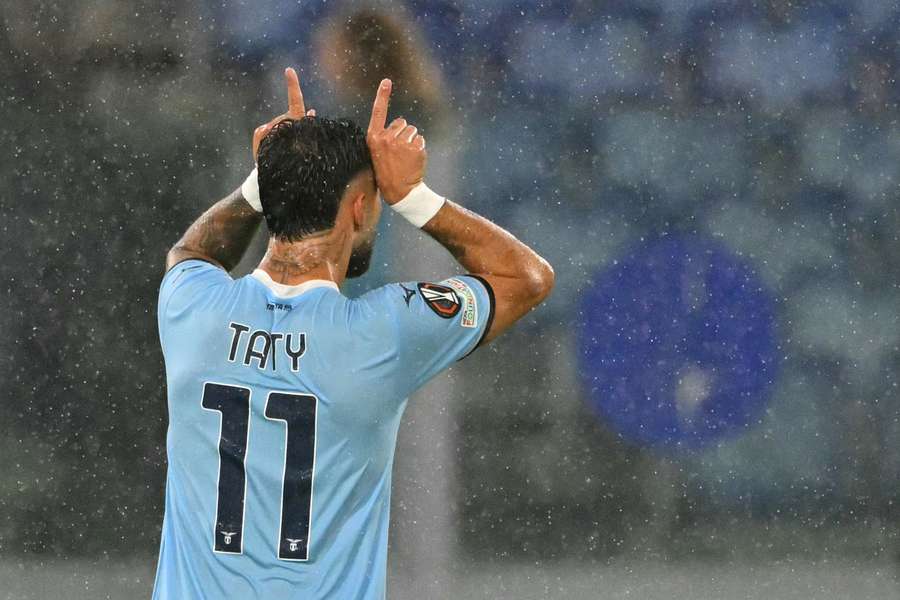 Lazio's Argentinian forward Taty Castellanos celebrates scoring his team's second goal