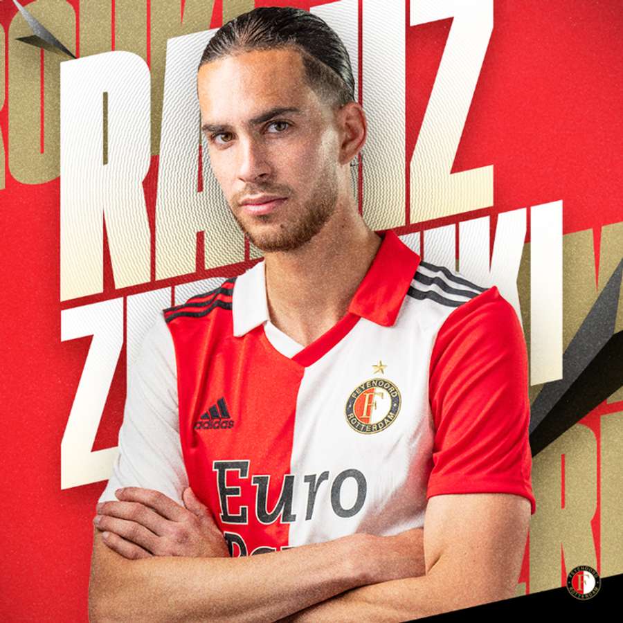 De promoafbeelding van Zerrouki in zijn nieuwe shirt op de sociale kanalen van Feyenoord