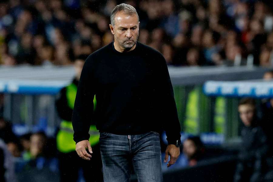 Barcelona coach Hansi Flick isn't happy after blowing a two-goal lead to Celta Vigo