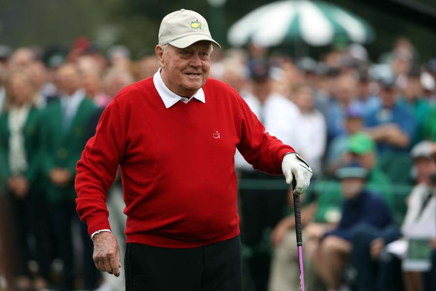 Jack Nicklaus prepares to play his shot during the first tee ceremony prior to the start of the Masters