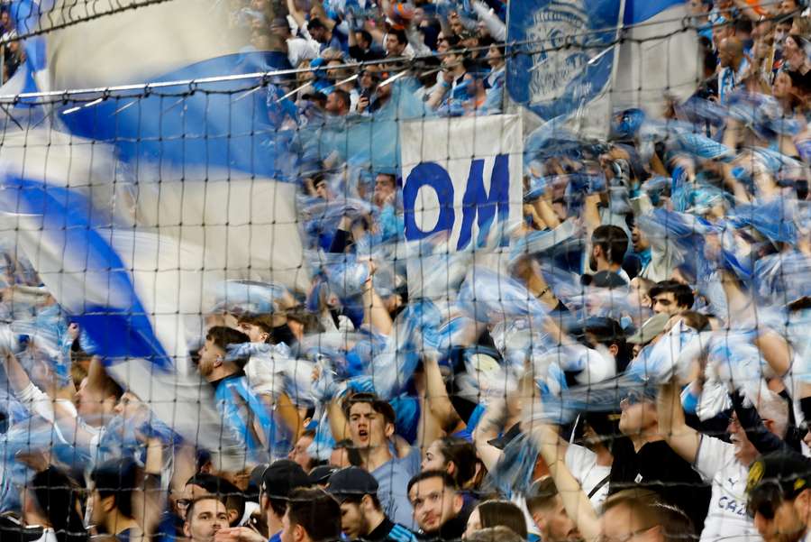 Marseille fans inside the Orange Velodrome