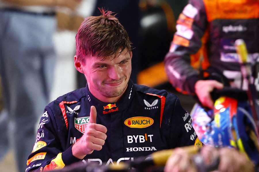 Verstappen celebrates after finishing second in the sprint race and winning the championship