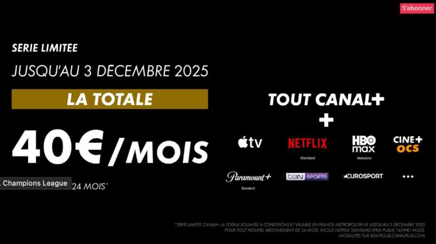 L'offre SERIE LIMITEE CANAL+ LA TOTALE* regroupe le meilleur du sport. ● Crédit : CANAL+. L'offre SERIE LIMITEE CANAL+ LA TOTALE* regroupe le meilleur du sport. ● Crédit : CANAL+.