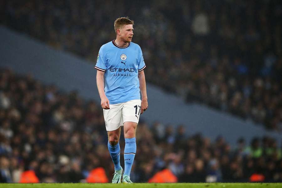 De Bruyne tijdens de EFL Cupwedstrijd tegen Liverpool op 22 december 2022