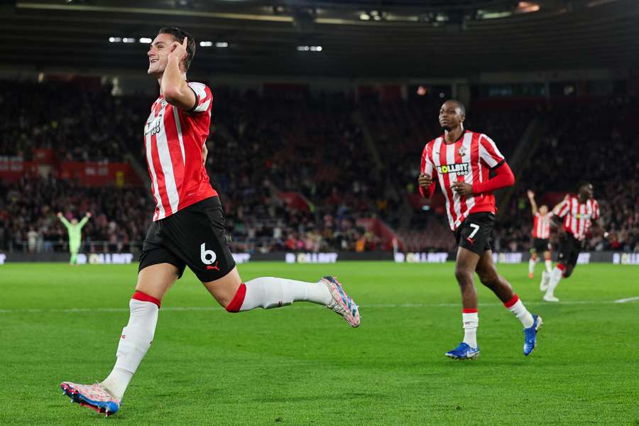 Southampton's Taylor Harwood-Bellis celebrates after scoring