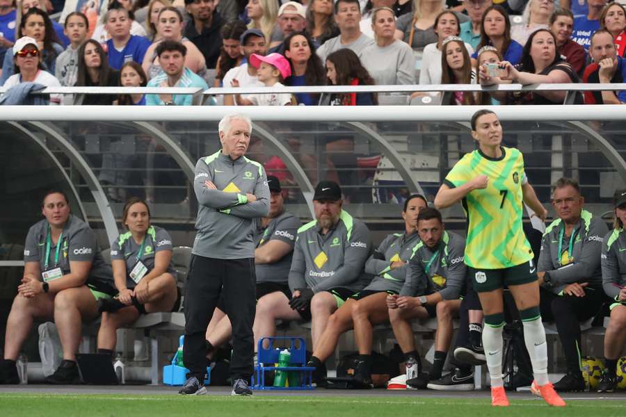 Sermanni watches on during the first half of the Tillies' 2-1 loss to world number one USA.