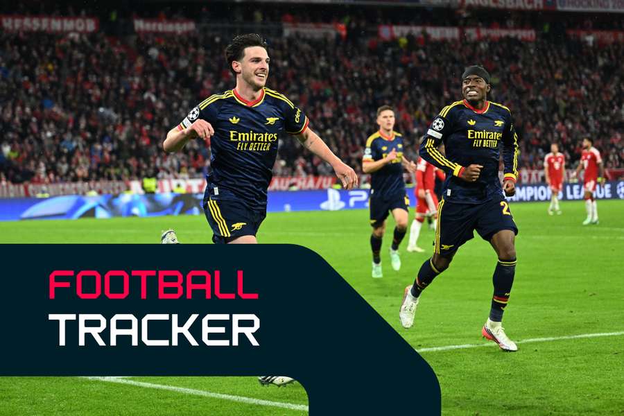 Declan Rice celebrates his goal for Arsenal