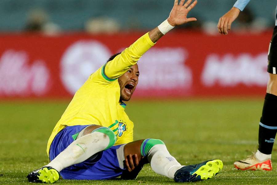 Brazil's Neymar reacts after sustaining an injury